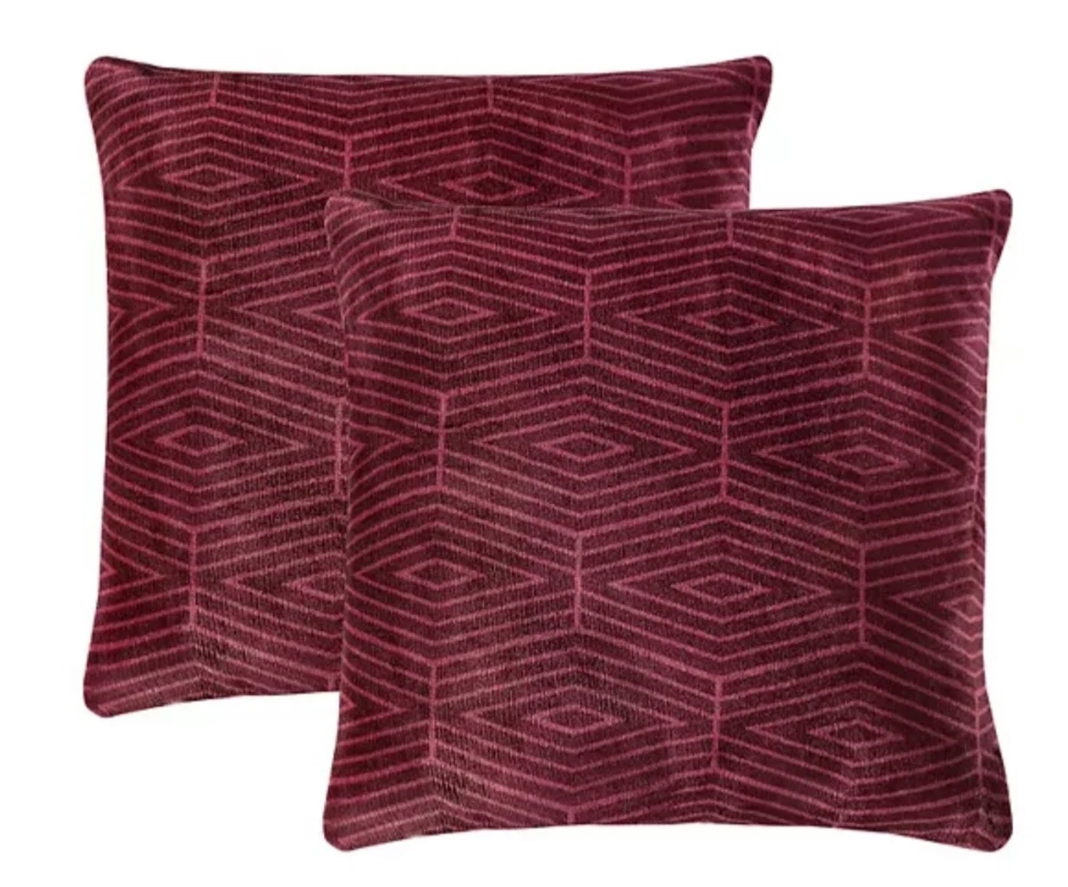 Set Of 2 Maroon Texture Plush Decor Throw Pillows 16 The Big One New