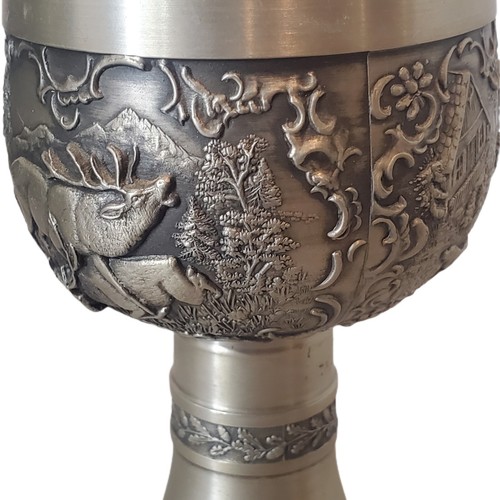 SKS Zinn Pewter Goblet Wine Glass Etched Germany Decor 5" vintage Deutschland - Picture 5 of 11