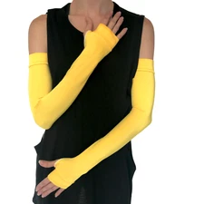 Long Gloves Yellow Shiny Arm Warmers Sleeves Cosplay Costume Over the Elbow New