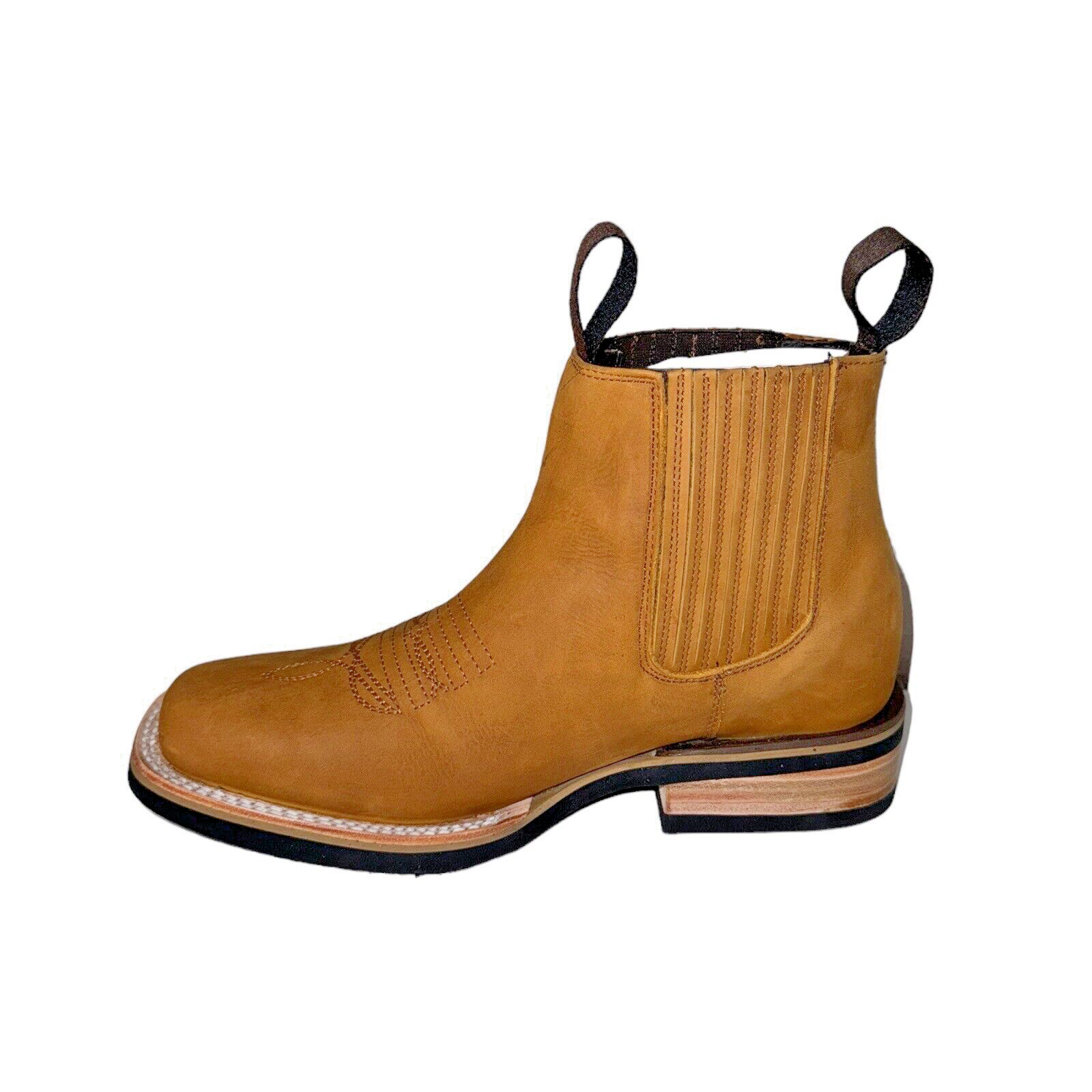 BOTAS BAQUERAS Leather Western Style Cowboy Ankle Boots Rodeo Square ...