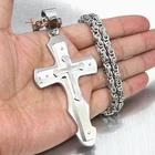 Huge Heavy 316L Stainless Steel Cross Mens Pendant Necklace Large Silver 3 Layer