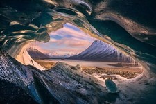 Landscape icicle cave island canada mountains cold snowy Custom Gaming Mat Desk