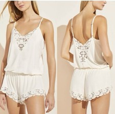 EBERJEY 138 Ivory Naya Lace Teddy Romper Sleepwear XS EUC