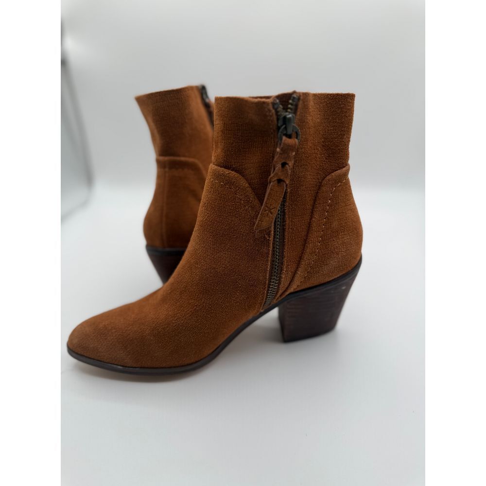 Nordstrom Rack Brown Suede Ankle Boots Western Chunky Heel Side Zip Booties 