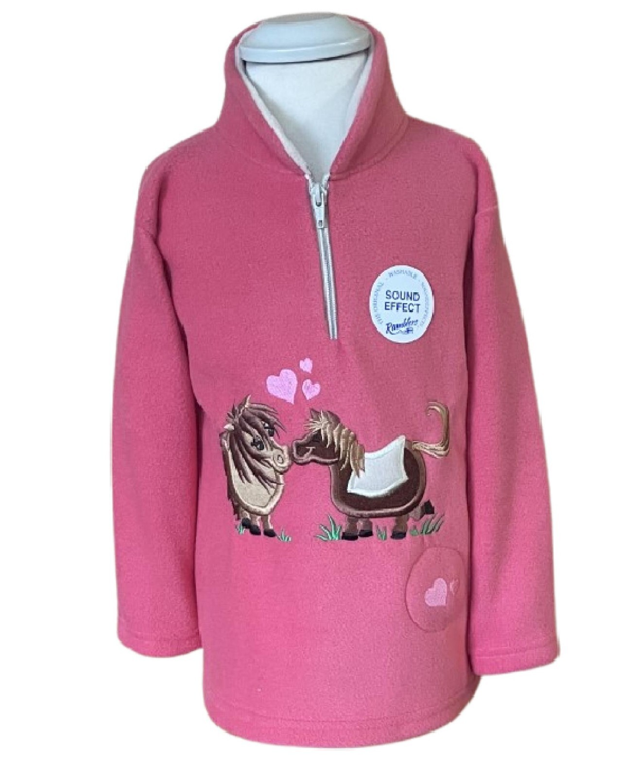 Pile collo zip bambino corallo ricamato pony amore effetto sonoro