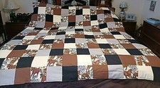 COUNTRY COTTAGE HORSES QUEEN FLANNEL PATCHWORK QUILT SET PILLOWCASES - NEW