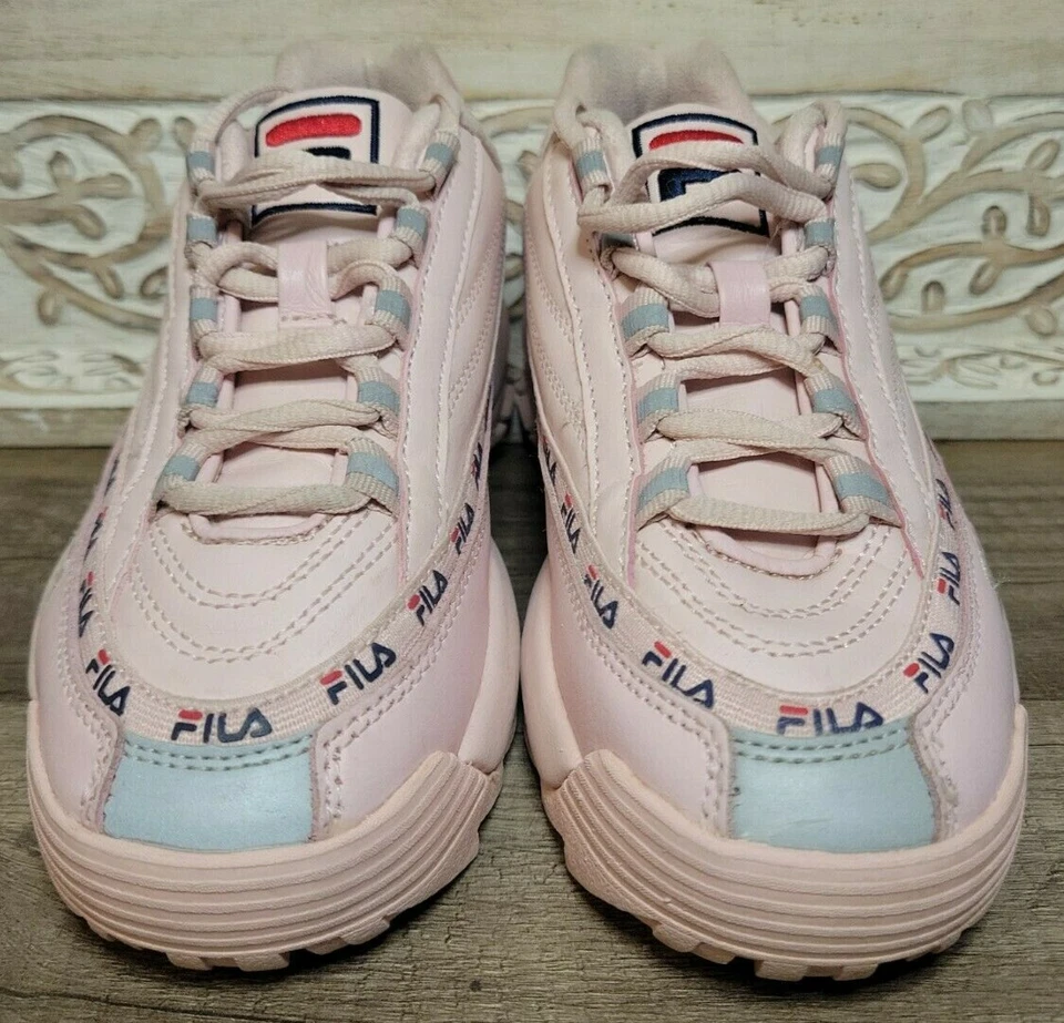 Светоотражающий детский Fila Disruptor светло-розовый на шнуровке размер 3,5 - Изображение 2 из 4
