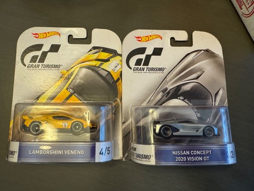 LOT of 2 2016 Hot Wheels LAMBO VENENO #4 yellow Gran Turismo F5 and NISSAN 2020