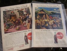 2 VINTAGE COCA COLA  = ADS ON CARDBOARD AND IN PLASTIC 1944 WARTIME