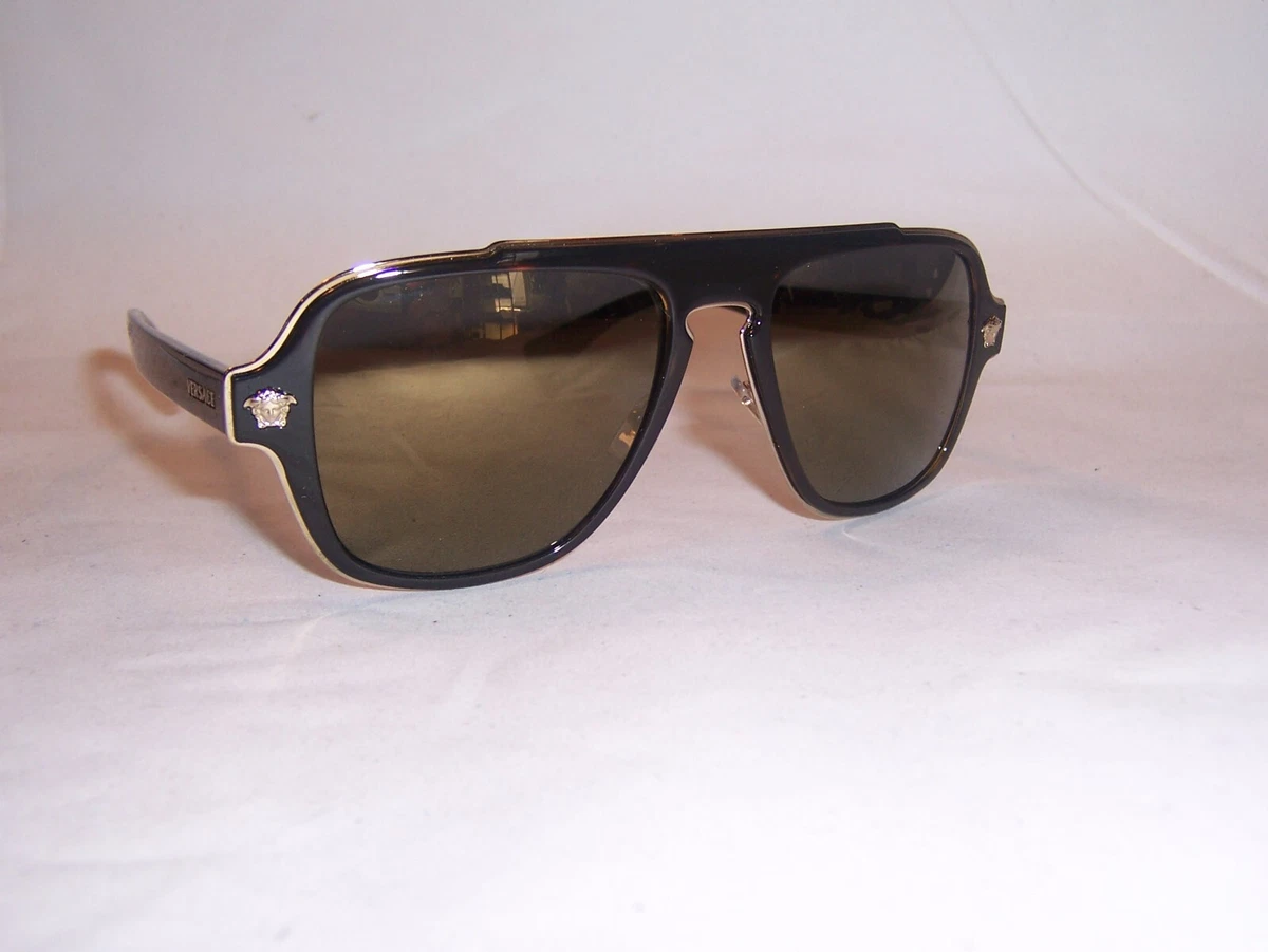 NEW VERSACE SUNGLASSES VE 2199 12524T HAVANA DARK GRAY MIRROR GOLD