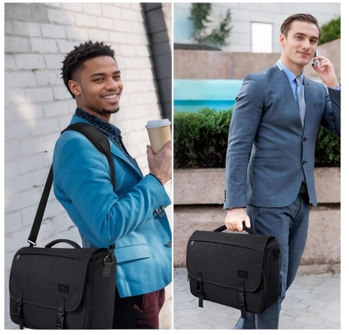 Messenger Bag for Men, Briefcases Lightweight Men's Laptop Bag 15.6 inch Water - Picture 7 of 8