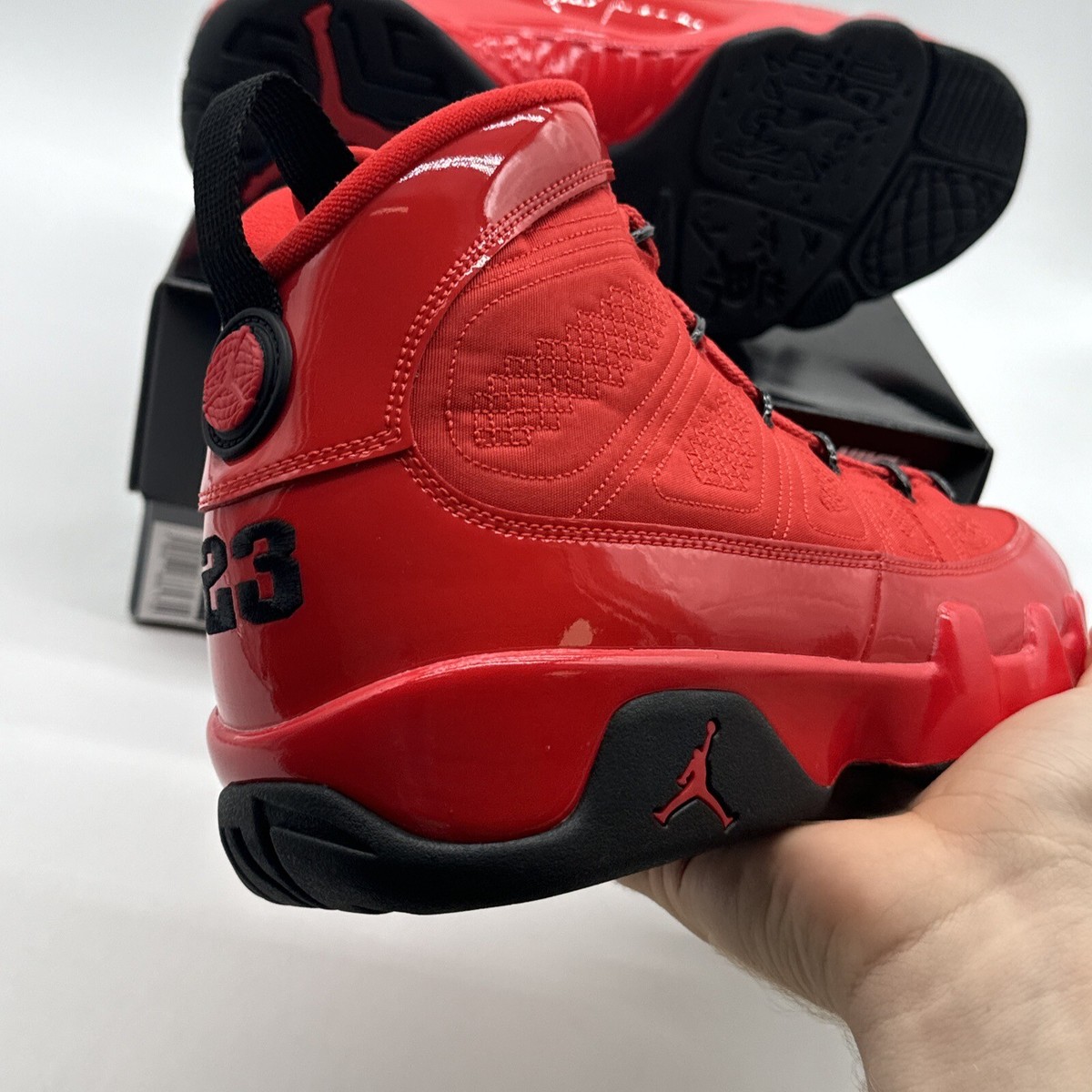 red black shiny jordans