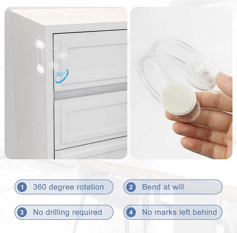 10 Blocca Cassetti per Bambini Trasparente per Armadi, Chiusure Con 3M Adesivo - Immagine 3 di 4