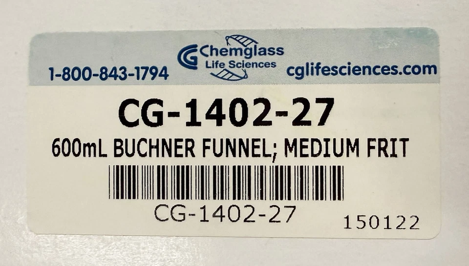 NEW ChemGlass CG-1402-27 600mL Filter Funnel, Buchner, Medium Frit - Image 4 of 4
