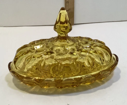 Vintage Anchor Hocking ‘Fairfield’ Amber Glass Covered Butter Dish