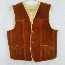 Vintage 60s 70s Western Vest Genuine Suede Sheepskin Shearling Lined Cowboy