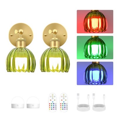 LETRY 2 Pack Tulip Glass Shade Wall Lamp Remote Control Dimmable RGB Wall Sconce