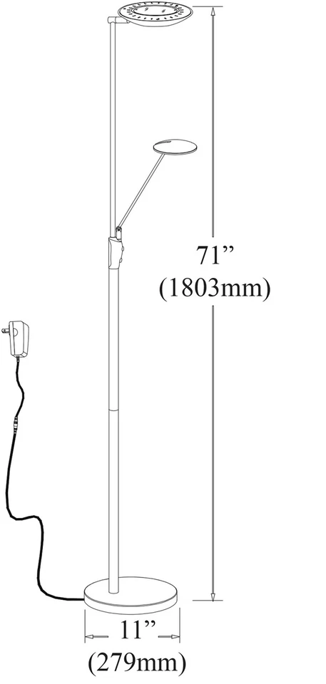 Lâmpada de assoalho Dainolite 170LEDF cromada 2 luzes 72"H LED integrada dupla função - Imagem 4 de 4