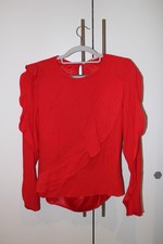 Zara Trafaluc Red Ruffle Blouse Open Back Cut Out Top Long Sleeve S