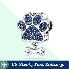 KUNSIR 925 Sterling Silver Charm For Bracelet Cute Paw Print Bone Bead DIY Charm