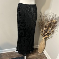 Vtg Carole Little Silk Blend PullOn Maxi Skirt Black Lined A-line Floral Sz 6