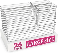26-Pack Clear Plastic Drawer Organizer Bins for Kitchen and Bathroom Use