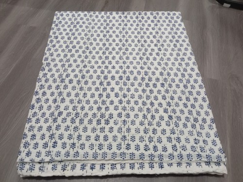 Indian Hand Block Print Kantha Quilt Bedspread Throw Cotton Blanket Single Size - Picture 4 of 8