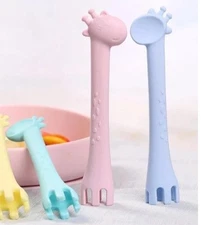 Set of 2 Baby Grin Spork Spoon Fork Kitchen Utensils Pink Blue Baby Gift New