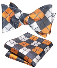 Original Plaid Mens Bowtie Self Bow Tie Pocket Square Set 01 11