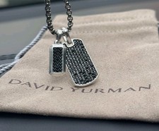 David.Yurman 925 Silver Two Tag 27 Streamline Dog Tag Black Diamonds 24inch