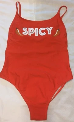 GB Spicy Graphic Red One Piece Swimsuit M Adjustable Spaghetti Straps Lined - Image 1 of 4