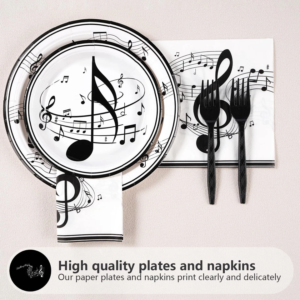 200 Piezas Música Cumpleaños Fiesta Suministros Música Notas Platos Servilletas Desechables mu... Foto 3 de 4