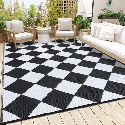 9x12 Checkerboard Rug Waterproof Black White Area Carpet for Outdoor Indoor