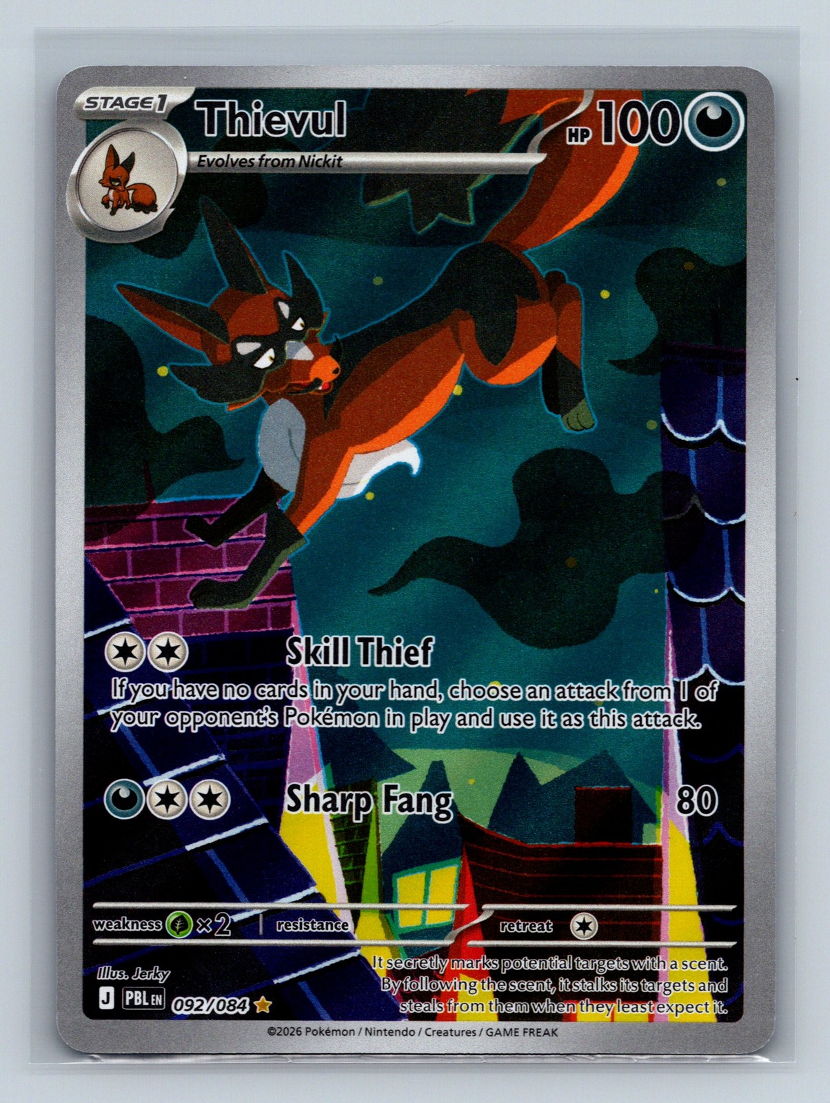 Pokemon ME05: Pitch Black #092/084 Thievul Illustration Rare Pack Fresh