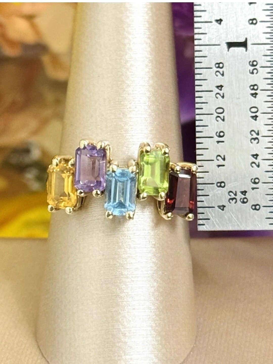 10k Solid Yellow Gold Multi Natural Gemstone Cock… - image 2