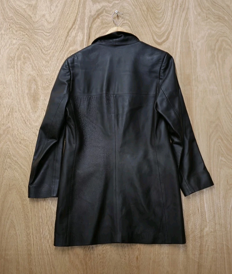 Jane Norris Soft Leather Jacket Button Up Blazer UK Size 12 Coat Long Sleeves - Image 2 of 4