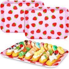 Strawberry Trays 3 Pcs 13x10 Inch Plastic Serving Platter Pink Party Decor