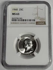 1960 Washington Quarter 25C NGC MS 63 - 90% Silver Uncirculated Coin