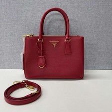 Prada Galleria Medium Saffiano Leather Burgundy Double Zip Tote Handbag