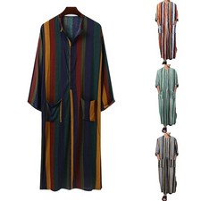 Long Dress Mens Robe Breathable Comfy Fashion Jubba Long Sleeve Muslim
