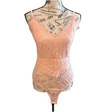 Willow Root Womens XL Sleeveless V Neck Lace Bodysuit Peach -NEW