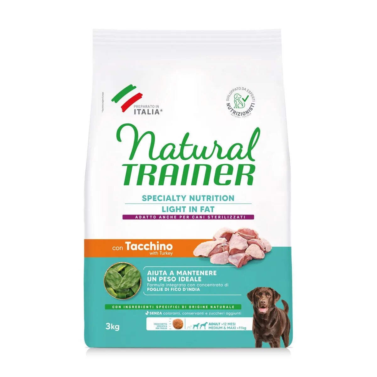 NATURAL TRAINER LIGHT IN FAT MEDIUM MAX ADULT CON TACCHINO 3 KG.