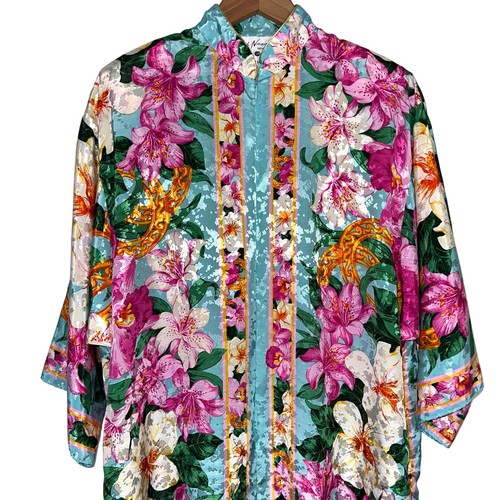 Abito vintage Ruth Norman Saks Fifth Avenue Petite colorato floreale caftano casa - Foto 4 di 15