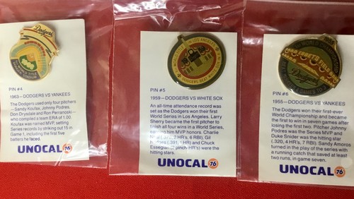 1989 Unocal Los Angeles Dodgers Complete Set Of 6 Pins In Package on Cards - Picture 3 of 4