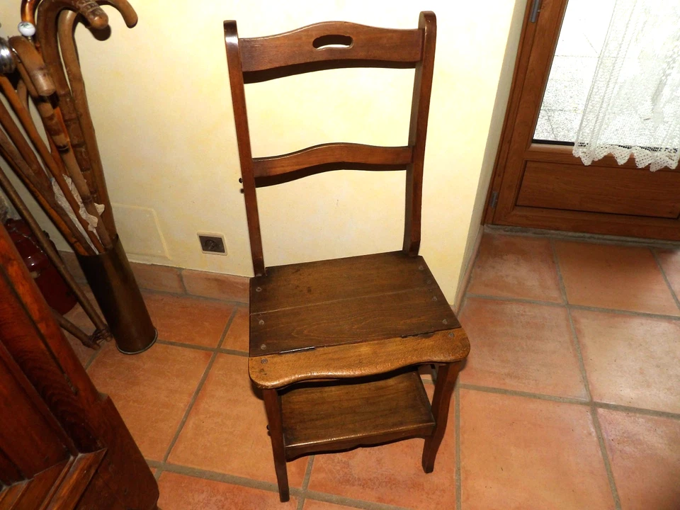 Ancienne chaise en bois,escabeau,bibliothèque,rangement,1930 - Photo 2/4