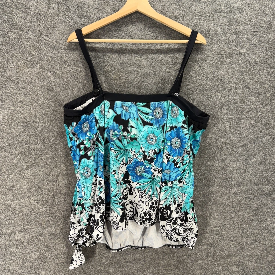 Top Tankini Azul Mujer 24W Plus Azul Floral Push Up Sin Mangas Correa Ancha Natación Foto 2 de 4