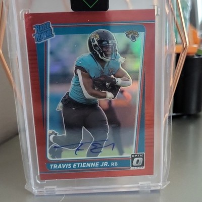 Panini 2021 Optic Travis Etienne Jr Jaguars Red Prizm Auto 72/75 #214