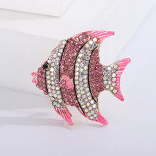 Pink Tropical Fish Brooch Rhinestone Ocean Sea Life Pin Gold Summer Jewelry Gift