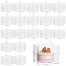 20 Pcs Clear Bakery Boxes with Handles, 6x6x5 Inch PET Cardboard Cake 