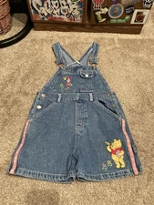 Vintage Disney's Winnie The Pooh Embroidered Denim CHILD SIZE Overall Shorts